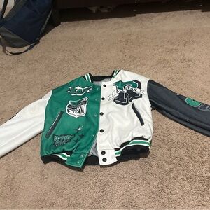 Kids Green and White Varsity Jacket